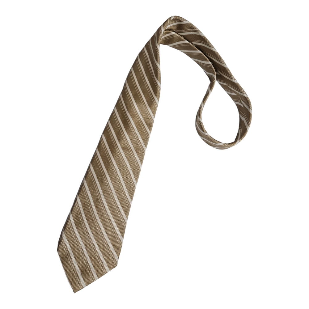 BARBA XL SEVENFOLD Beige Striped Silk LUXURY Tie HANDMADE ITALY